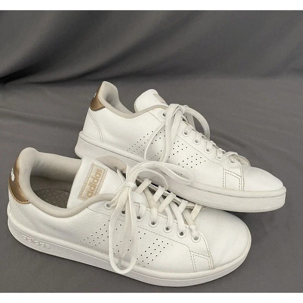 Adidas Womens 6.5 Cloudfoam‎ Advantage Sneakers Shoes White F36223 LowTop LaceUp
